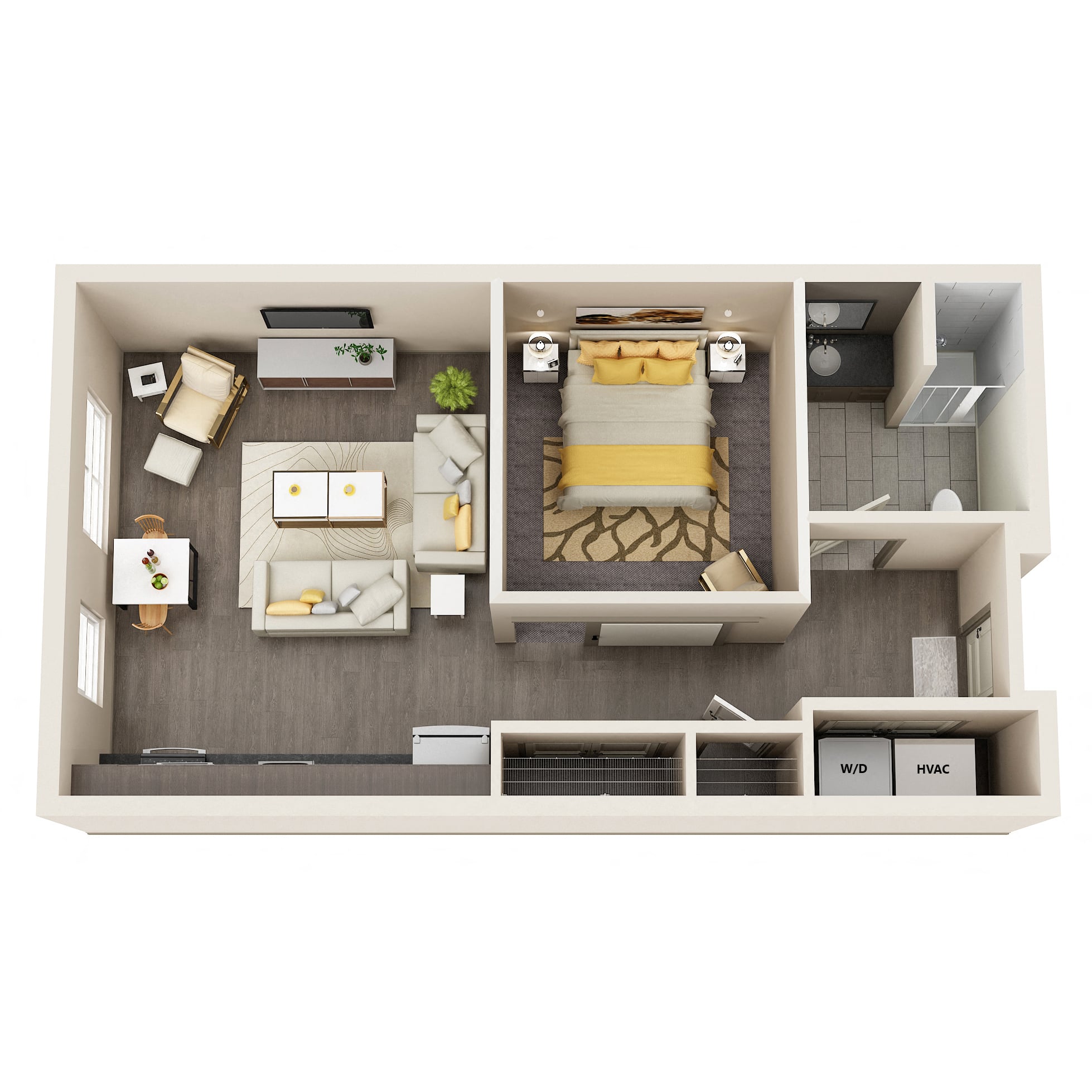Floor plan for studio, 1 bath, 617 sqft